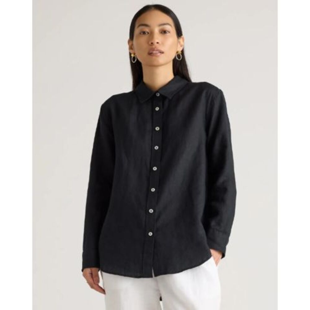 Quince Women's 100% European Linen Long Sleeve Shirt Black S